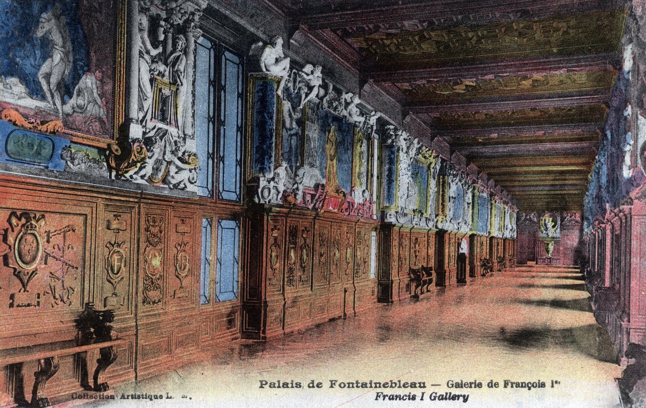 Chateau de Fontainebleau: I. Francois (1494-1547) galériája – Képeslap, 19. század vége – 20. század eleje alkotó: William M. Timlin