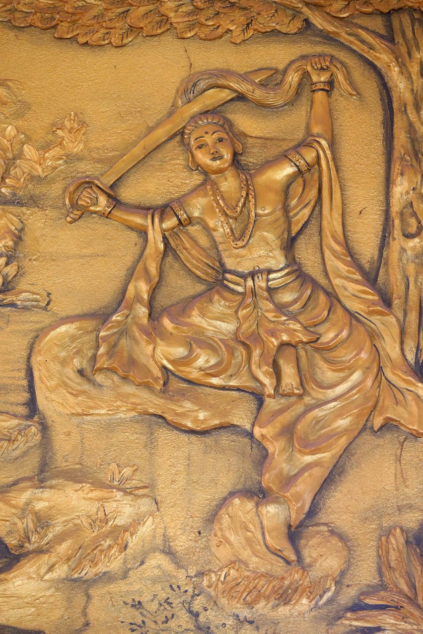 Chua Thiep Hosszú buddhista pagoda. A nagy tonzúra: a Buddha kardjával levágja a haját. Aztán hercegi ruhát cserélt koldusköntösre. Aztán elkezdte a megvilágosodás keresését Thay Ninh. Vietnam alkotó: Unbekannt