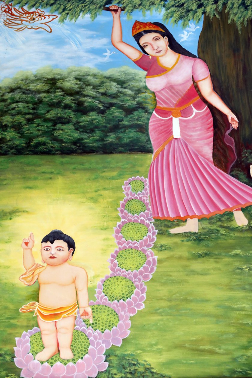 Chua Tu Quang buddhista templom. Siddhartha Gautama herceg, Buddha gyermekként. Azt mondják, hogy a gyermek teljesen ébren született. Tudott beszélni, és azt mondta anyjának, hogy azért jött, hogy az egész emberiséget megszabadítsa a szenvedéstől. Vung Tau alkotó: Unbekannt