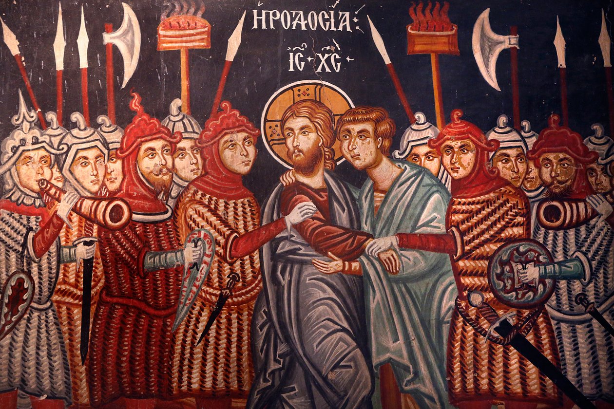 Mihály arkangyal temploma. Freskó. Jézus Krisztust letartóztatták, 20150510, Pedoulas, Ciprus alkotó: Unbekannt