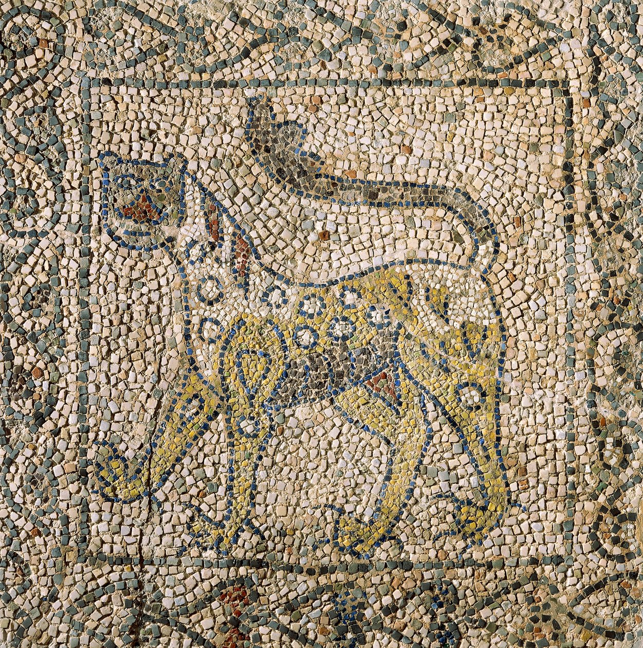 Szent János evangélista templom, Negyedik keresztes hadjárat, Foltos párducot ábrázoló mozaikpadló töredékei, Ravenna, Emilia-Romagna, Olaszország alkotó: William M. Timlin