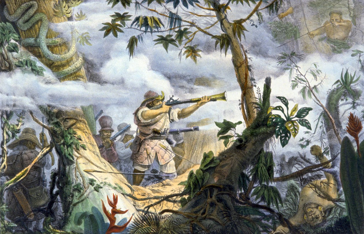 "Civilizált" indiánok harcolnak a botocudos indiánok ellen, Brazília alkotó: Unbekannter Künstler