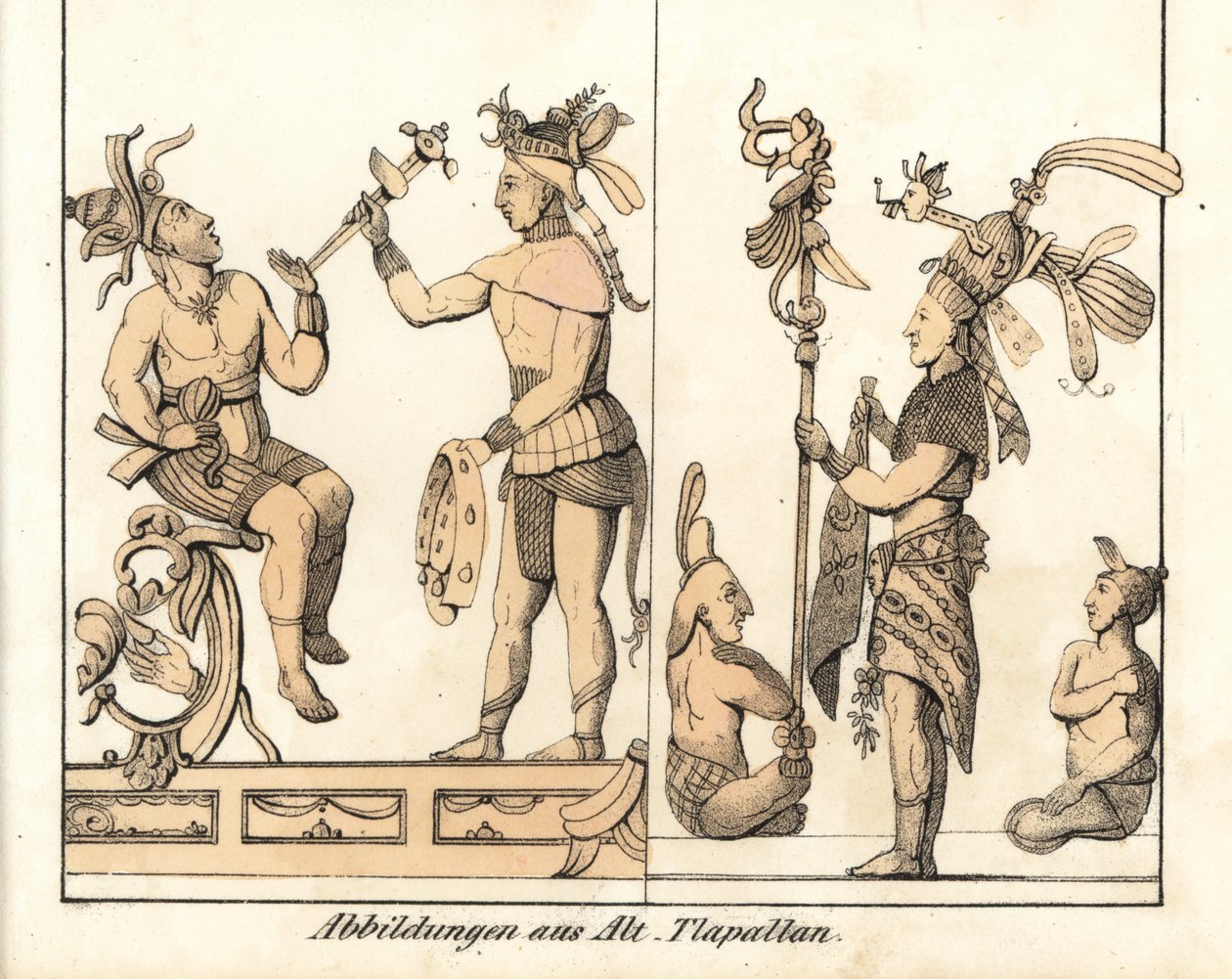 Tlapallan (Mexikó) rajzainak gyűjteménye. A könyv litográfiája: Friedrich Wilhelm Goedsche (1785-1863) "Galerie complete en tableaux fideles des peuples d