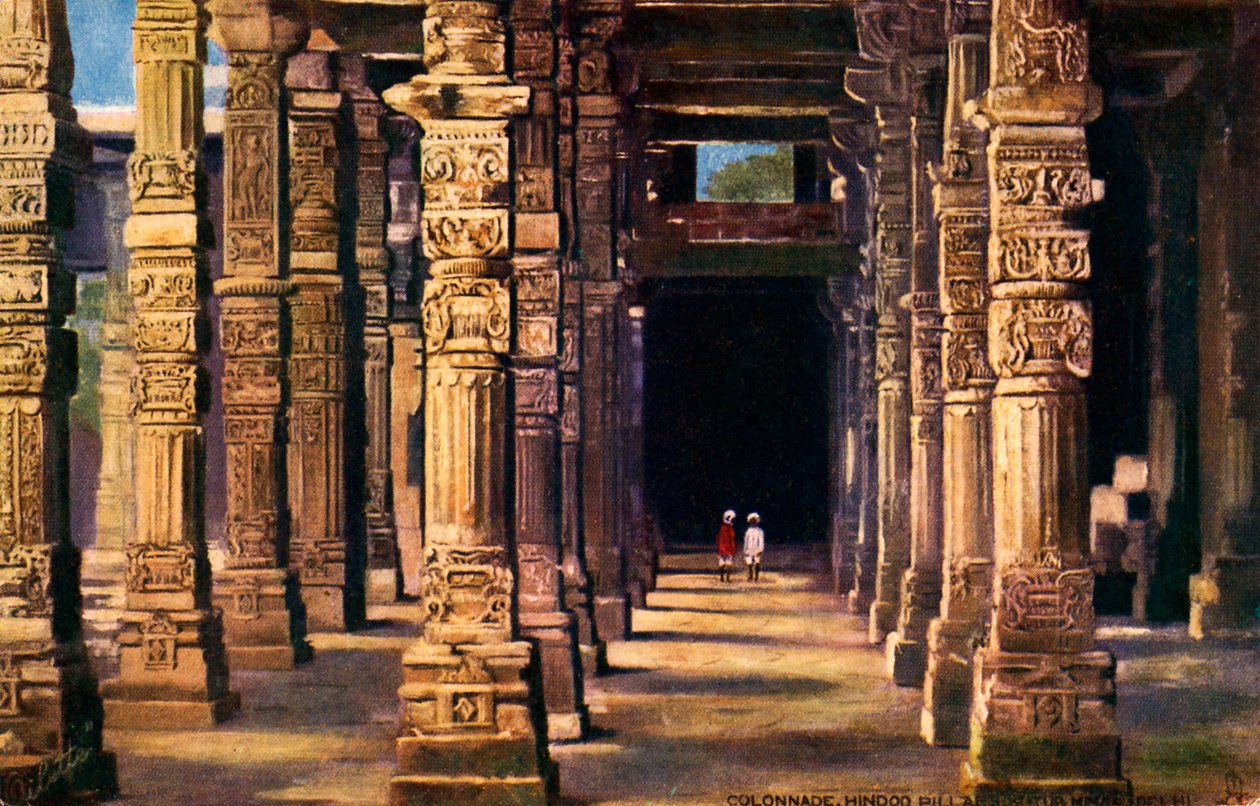Oszlopsor hindu faragványokkal, Qutub Minar, XX. század eleje (nyomtatott) alkotó: Unbekannter Künstler