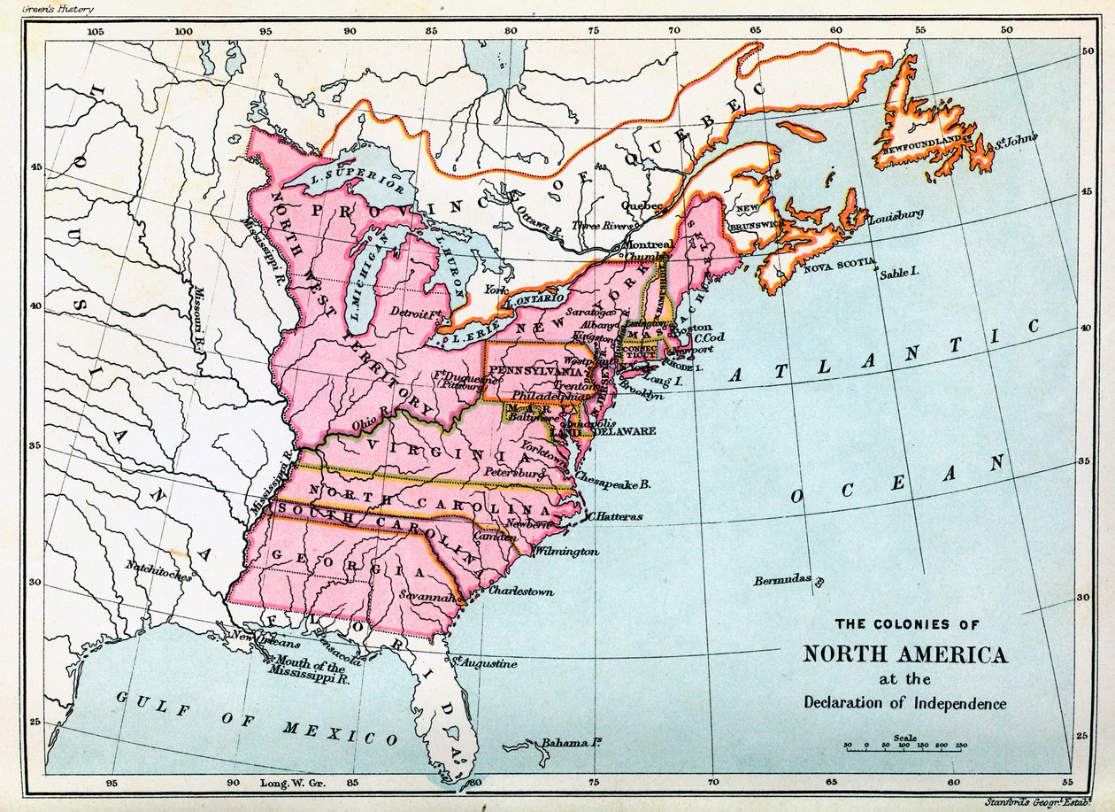 Észak-Amerika gyarmatai 1776-ban (nyomtatás) alkotó: Unbekannter Künstler