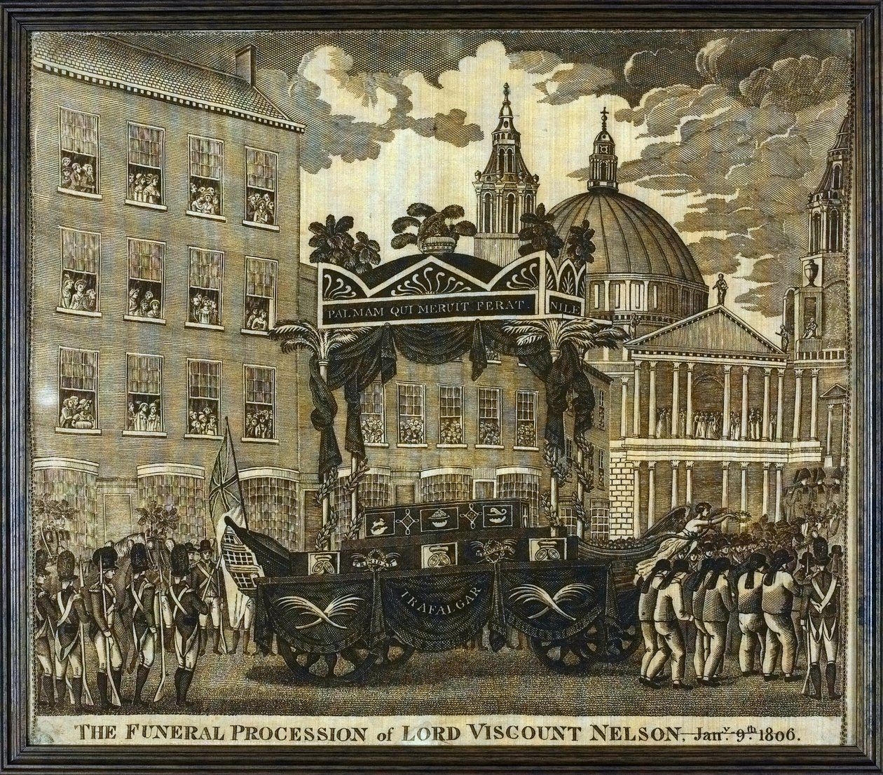 Emlékzsebkendő a következő felirattal: "Lord Viscount Horatio Nelson (1758-1805) gyászmenete, január 9.". alkotó: Unbekannter Künstler