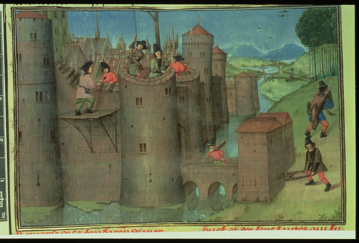 Cott Aug A V f.51v Marseille-i épület, a "Histoire Universelle"-ből, 1286 körül (vellum) alkotó: Unbekannter Künstler