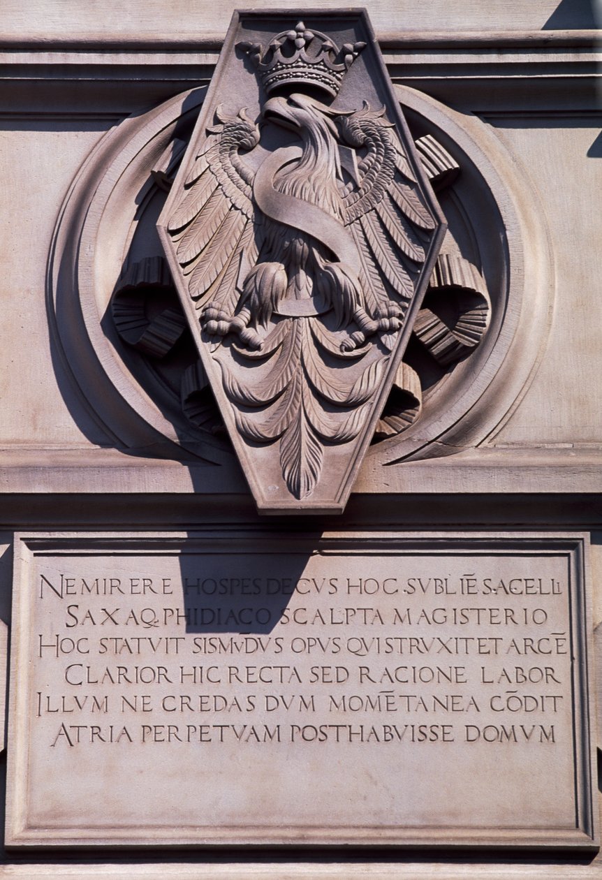 Címer a Wawel királyi kastélyon Krakkóban. Lengyelország alkotó: Benjamin Baud
