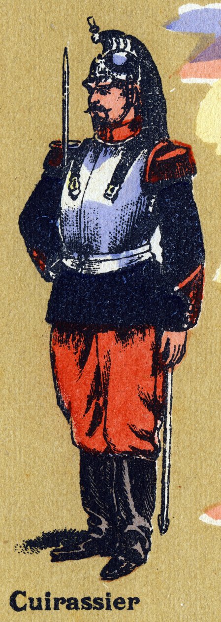 Cuirassier katona egyenruhában. Illusztrált ábécé. A képek a 20. század elején Jarville-Nancyben újra egyesültek. Mérete: 40x29 cm. Litográfia bisztre alapon alkotó: Unbekannt