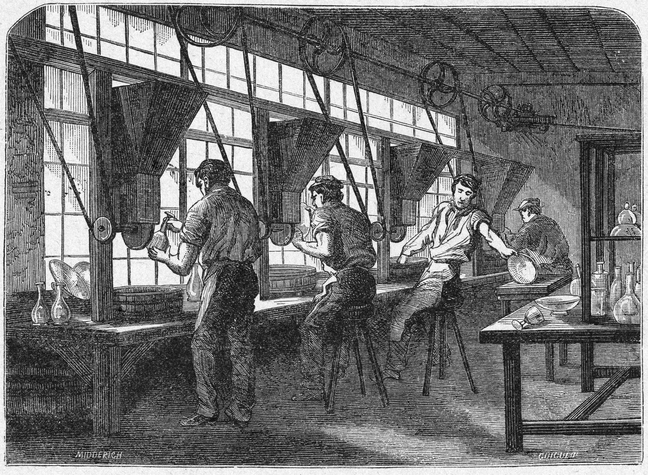 Kristálycsiszolás, 1880 körül (metszet) alkotó: Unbekannter Künstler