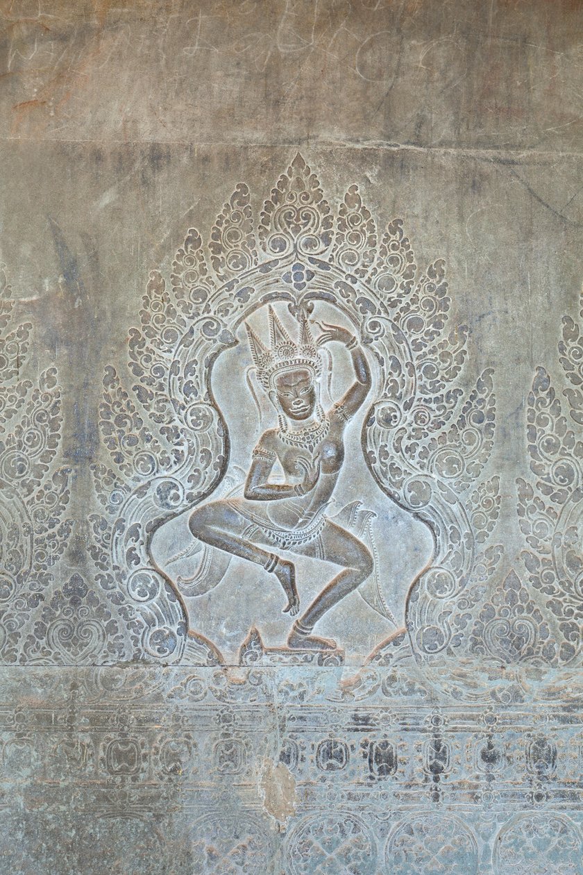 Táncoló Apsara dombormű a külső nyugati falon, Angkor Wat, Kambodzsa (fotó) alkotó: Unbekannter Künstler