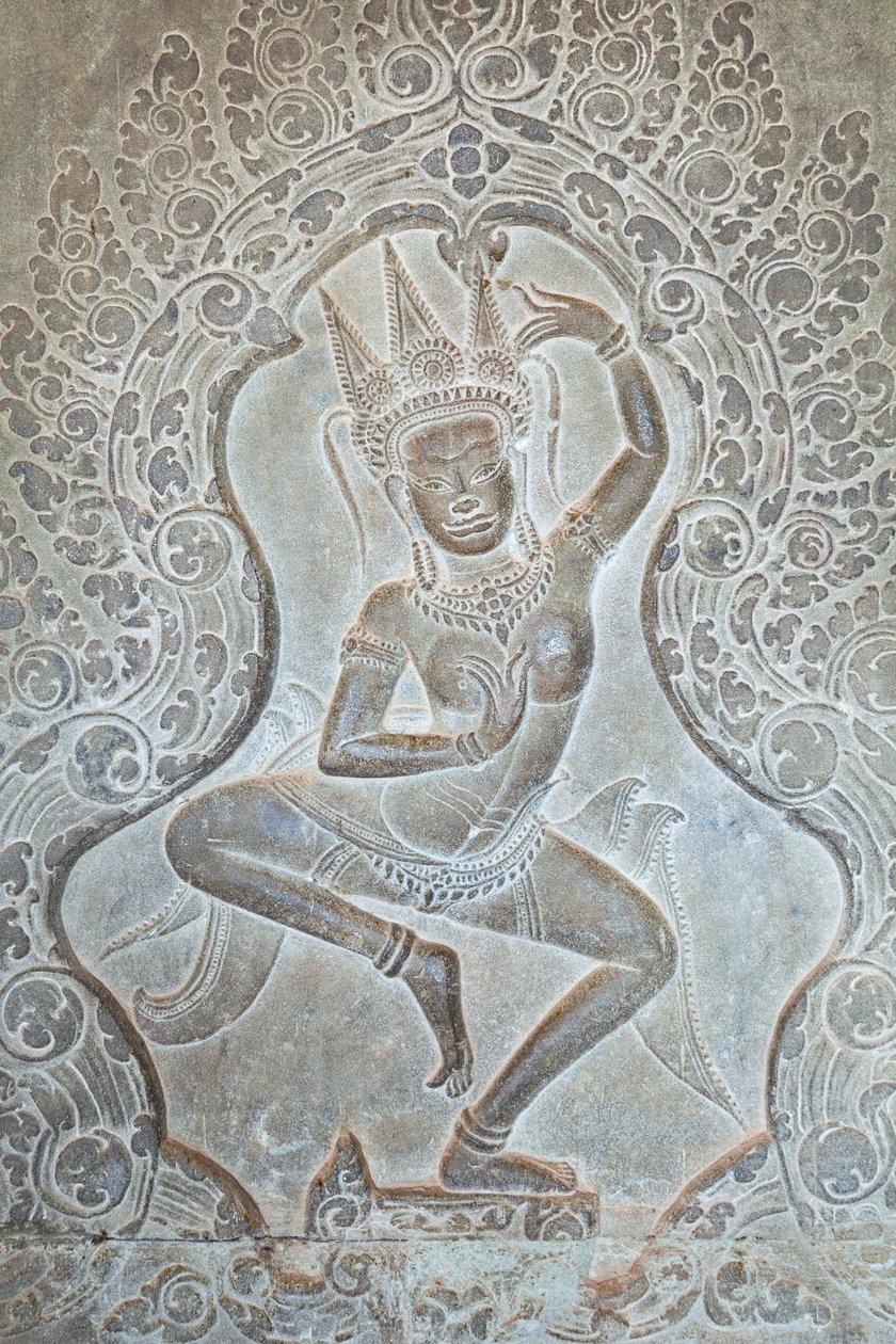 Táncoló Apsara dombormű a külső nyugati falon, Angkor Wat, Kambodzsa (fotó) alkotó: Unbekannter Künstler