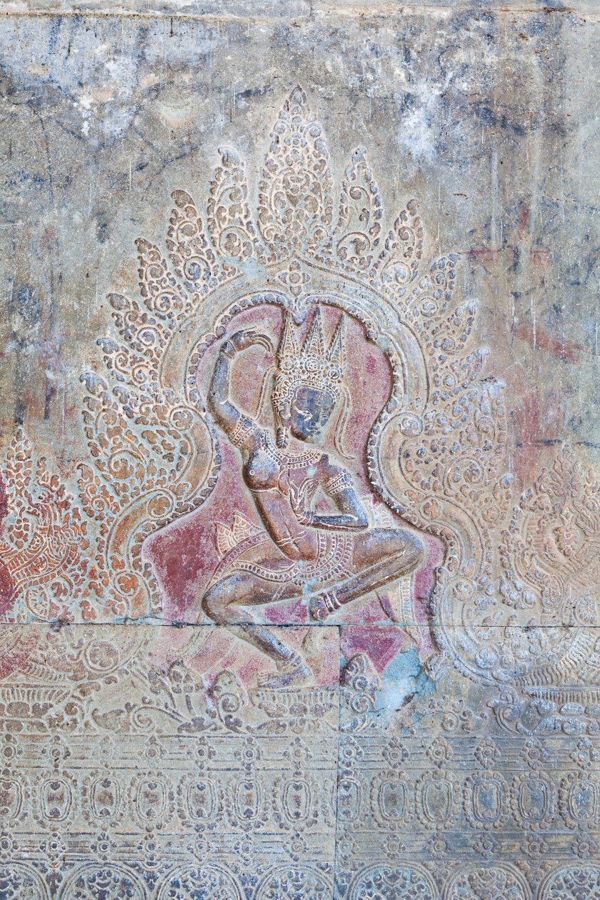 Táncoló Apsara dombormű a külső nyugati falon, Angkor Wat, Kambodzsa (fotó) alkotó: Unbekannter Künstler