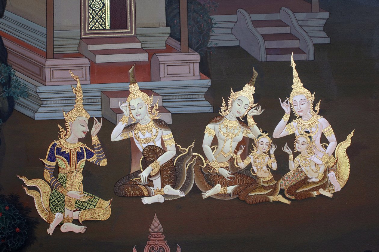 Részlet egy falfestményről a Buddhapadipa templom Uposatha-jában (szentélyterem), Wimbledon, Grande-Bretagne alkotó: Unbekannt