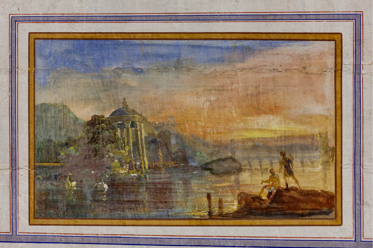A tájat ábrázoló dekoráció részlete, a Vörös szoba, a királyi lakás, a királyi palota vagy a Palazzo dei Normanni (Normannok palotája), Palermo, Szicília, Olaszország (fotó) alkotó: Unbekannter Künstler