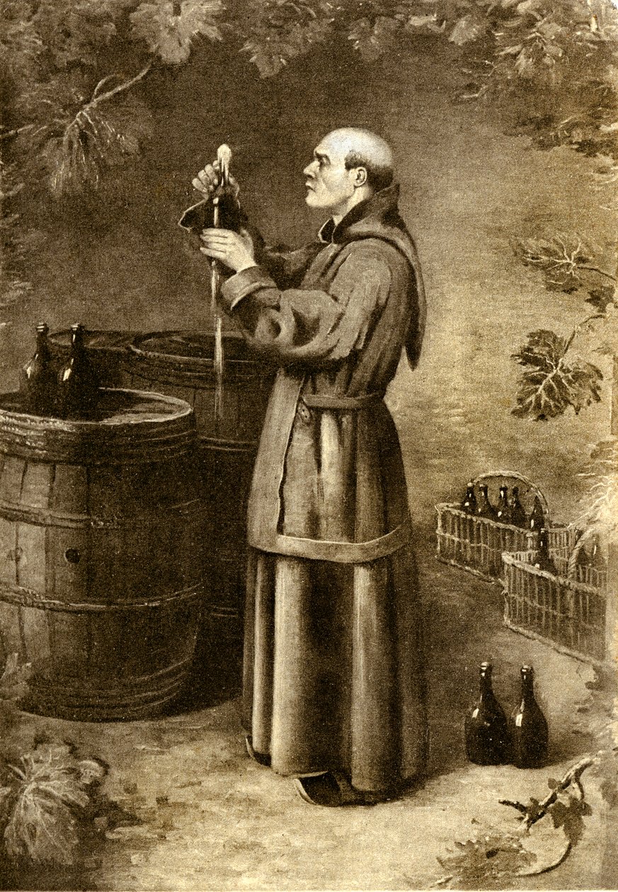 Dom Perignon mohát fedezett fel 1714-ben – a XX. század eleje (metszet) alkotó: Alec Hunter