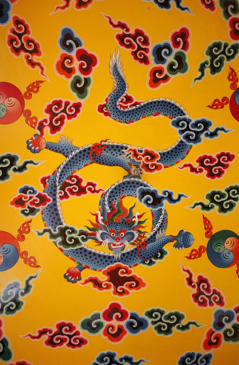 Sárkány falfestés. Kopan kolostor, Katmandu, Nepál alkotó: Unbekannt