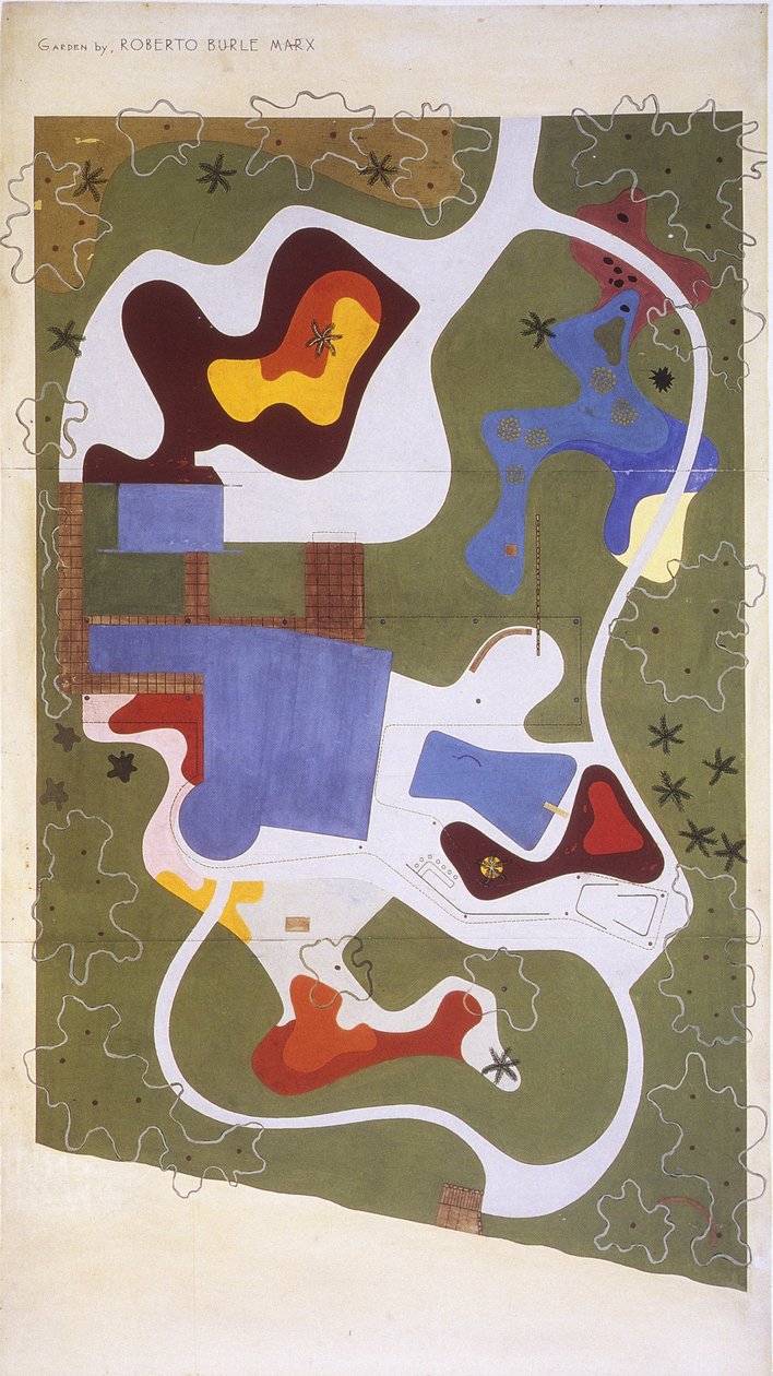 Roberto Burle Marx/tájművész/festő/botanikus/szobrász/mucsician által készített rajz egy kertről alkotó: Unbekannt