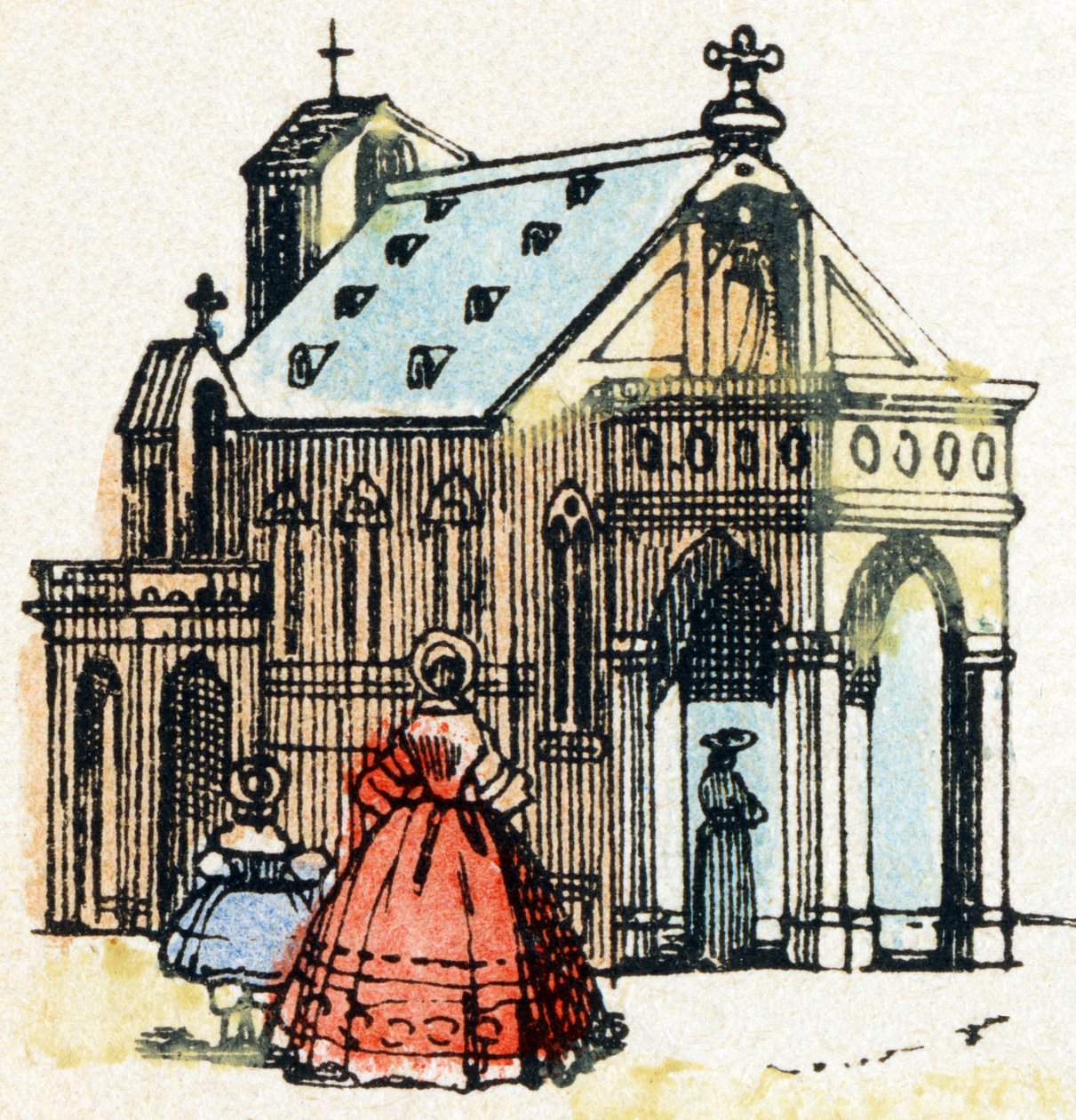 E - Eglise - Alphabet - gyerekszórakozás - Kép epinal, népszerű sorozat 1890 körül (illusztráció) alkotó: Unbekannt