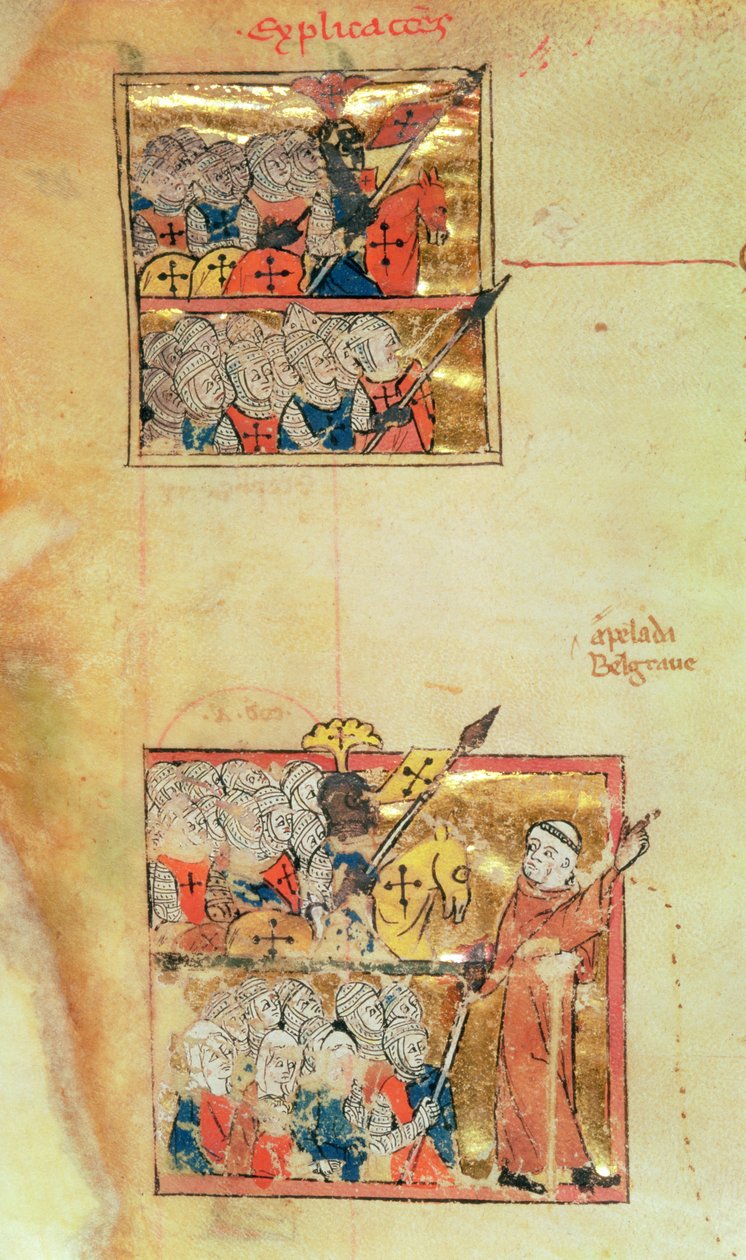 Pl. 1500 f.45v Két miniatúra, amelyen a keresztes lovagokat Remete Péter vezeti, 1095 körül, Histoire Universelle, 1286 körül (vellum) (részletekért lásd: 11457) alkotó: Unbekannter Künstler