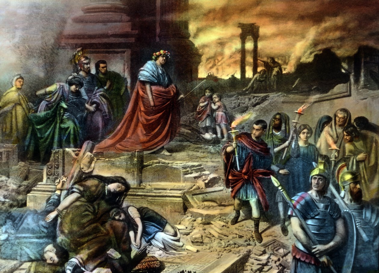 Emperor Nero with his royal court after the fir of Rome in the year 64 alkotó: Unbekannter Künstler