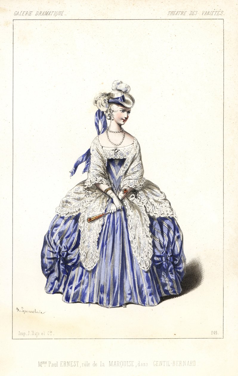 Madame Paul Ernest angol színésznő, mint a márkinő a Gentil Bernard, ou L