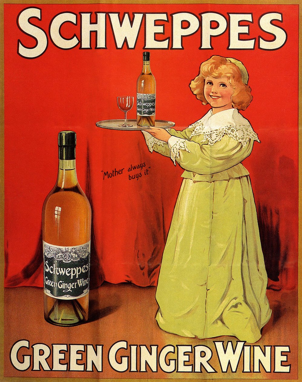 Angol reklámplakát a "Schweppes Green Ginger Wine" üdítőitalok reklámjához alkotó: Unbekannter Künstler