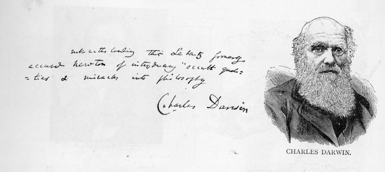 Kivonat a „The Origin of Species” (A fajok eredete) XV. fejezetének 1. kötetének autogramoldaláról és Charles Darwin aláírásáról (toll és tinta papíron) alkotó: Unbekannt