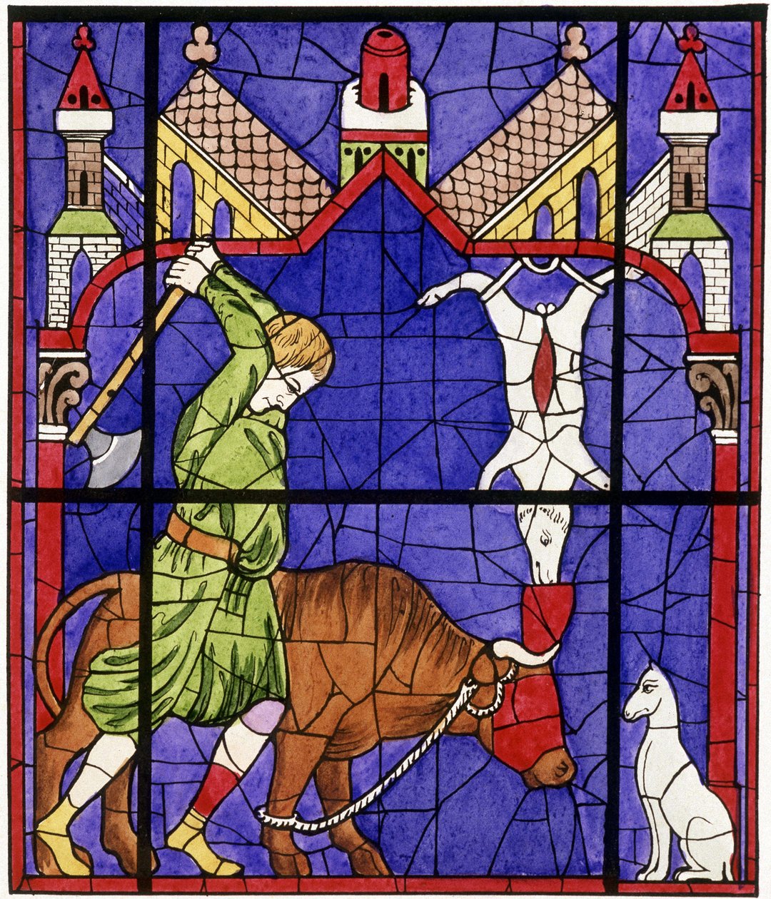 Facsimile of a stained glass window of Notre-Dame de Chartres Cathedral depicting a butcher alkotó: Unbekannter Künstler