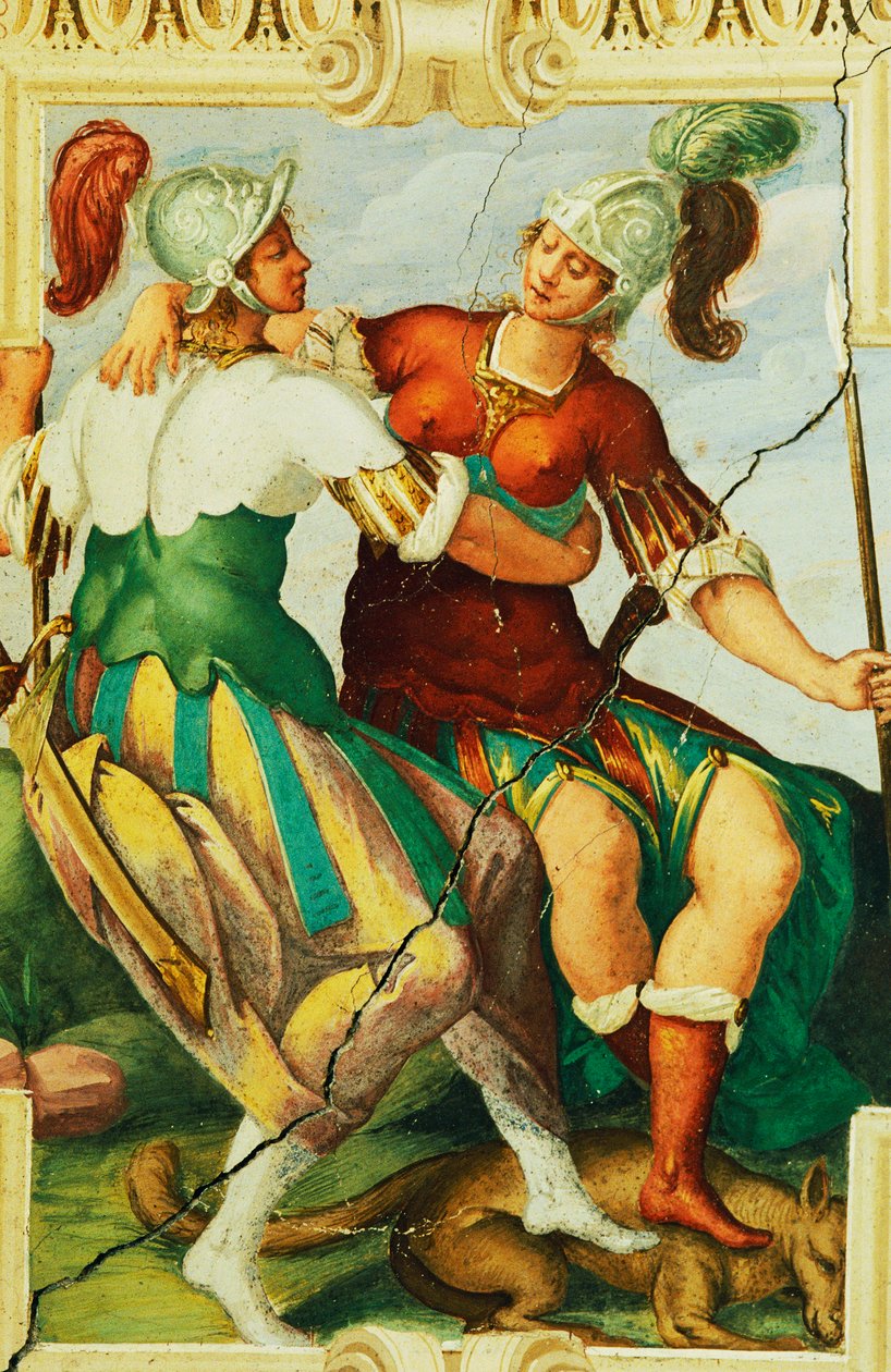 Sisakot viselő női alakok, freskórészlet a Manta-kastélyban (15. század), Saluzzo, Piemont, Olaszország alkotó: Benjamin Baud