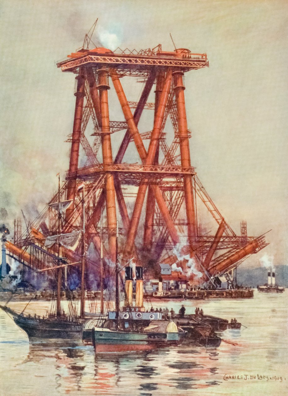 Forth Bridge, Skócia, építés alatt. 1880-1890 körül alkotó: Alec Hunter