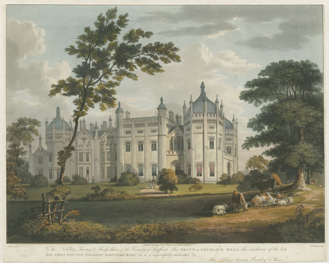 Forton – Aqualate Hall: színezett aquatinta metszet, nd [c 1814] alkotó: Unbekannt