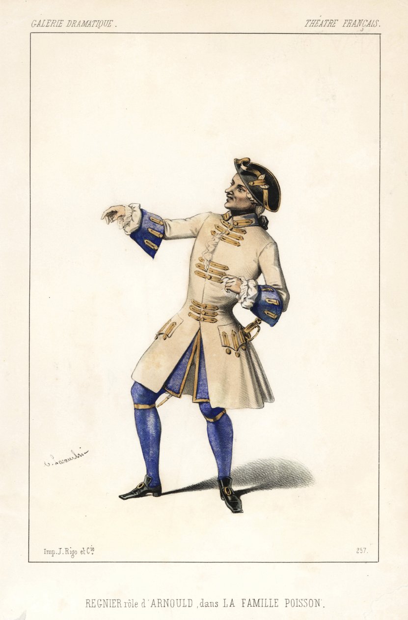 Francois Regnier mint Arnould a Joseph Isidore Samson által rendezett La Famille Poisson című darabban, Theatre Francais alkotó: Unbekannter Künstler