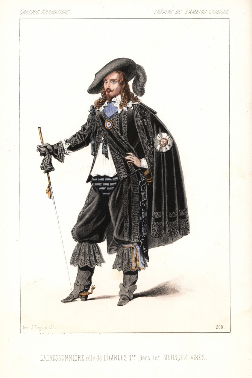 Louis Lacressonniere francia színész I. Károly király szerepében Alexandre Dumas Les Mousquetaires című darabjában, Theatre de l