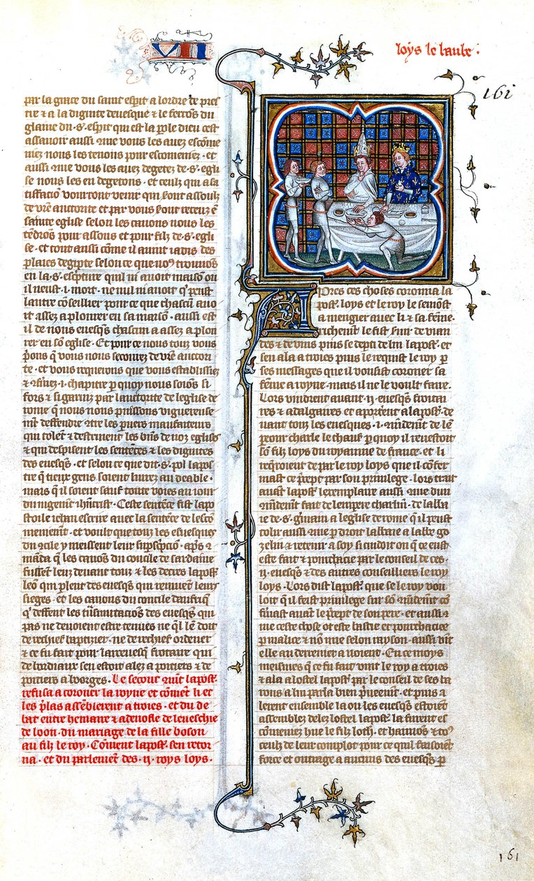 Stammer Lajos francia király (846-879) találkozása VIII. János pápával 877-es koronázása alkalmából, illumináció a "Grandes Chroniques de France de CharlesV" című könyvből, 1375-1380 körül. alkotó: Unbekannter Künstler