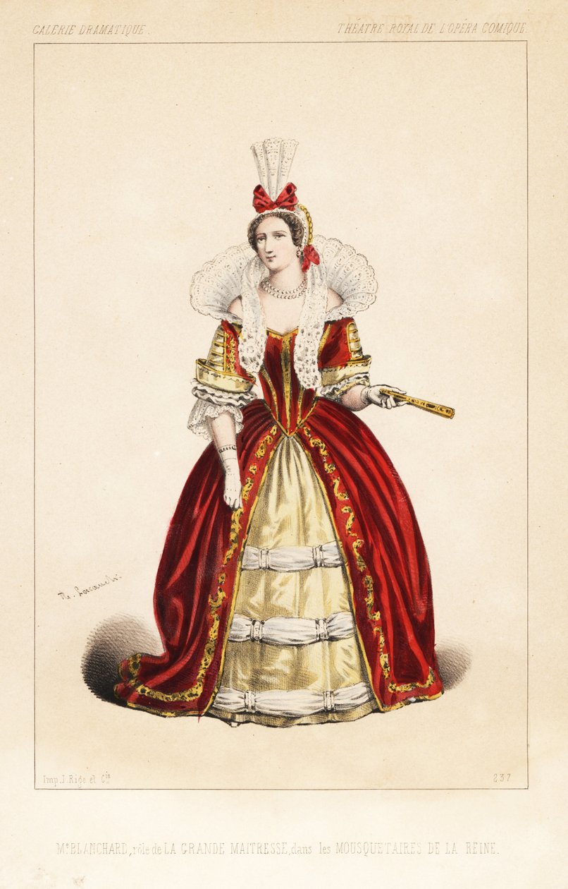 Madame Frosine Blanchard francia operaénekesnő, La Grande Maitresse szerepében Fromental Halevy Les Mousquetaires de la Reine című vígoperájában, Theatre Royal de l