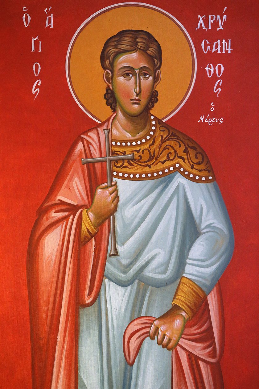Freskó a Szent Kereszt templomban, Pedoulas. Saint Chrysanthos, 20150510, Pedoulas, Ciprus alkotó: Unbekannt