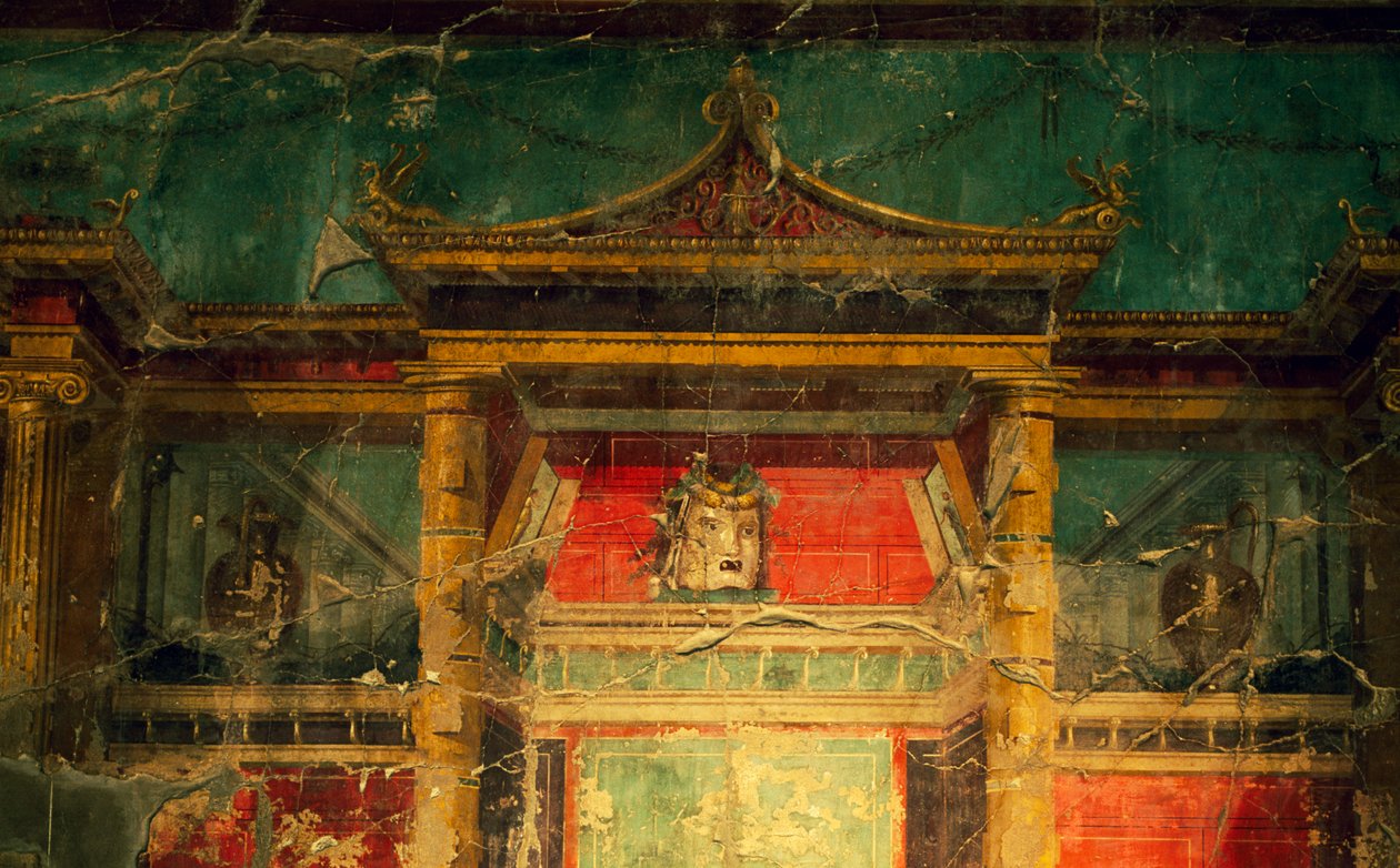 Freskó a szalonban, Villa Poppaea, Oplonti régészeti területe, Torre Annunziata (az Unesco világörökségi listája) alkotó: Benjamin Baud