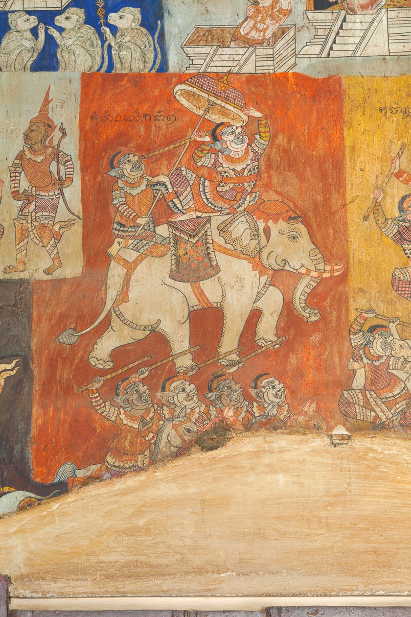 A Wat Bo falait díszítő freskók a Reamker, Siem Reap, Kambodzsa jeleneteit ábrázolják (fotó) alkotó: Unbekannter Künstler