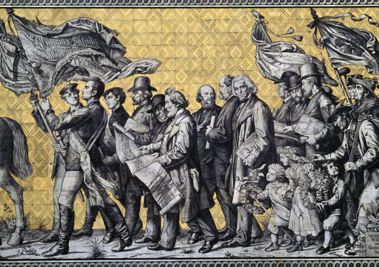 Furstenzug, avagy Hercegi körmenet az Augustus Strasse-ban, 25 000 meisseni cserépből, részlet, Drezda, Szászország, Németország alkotó: Benjamin Baud