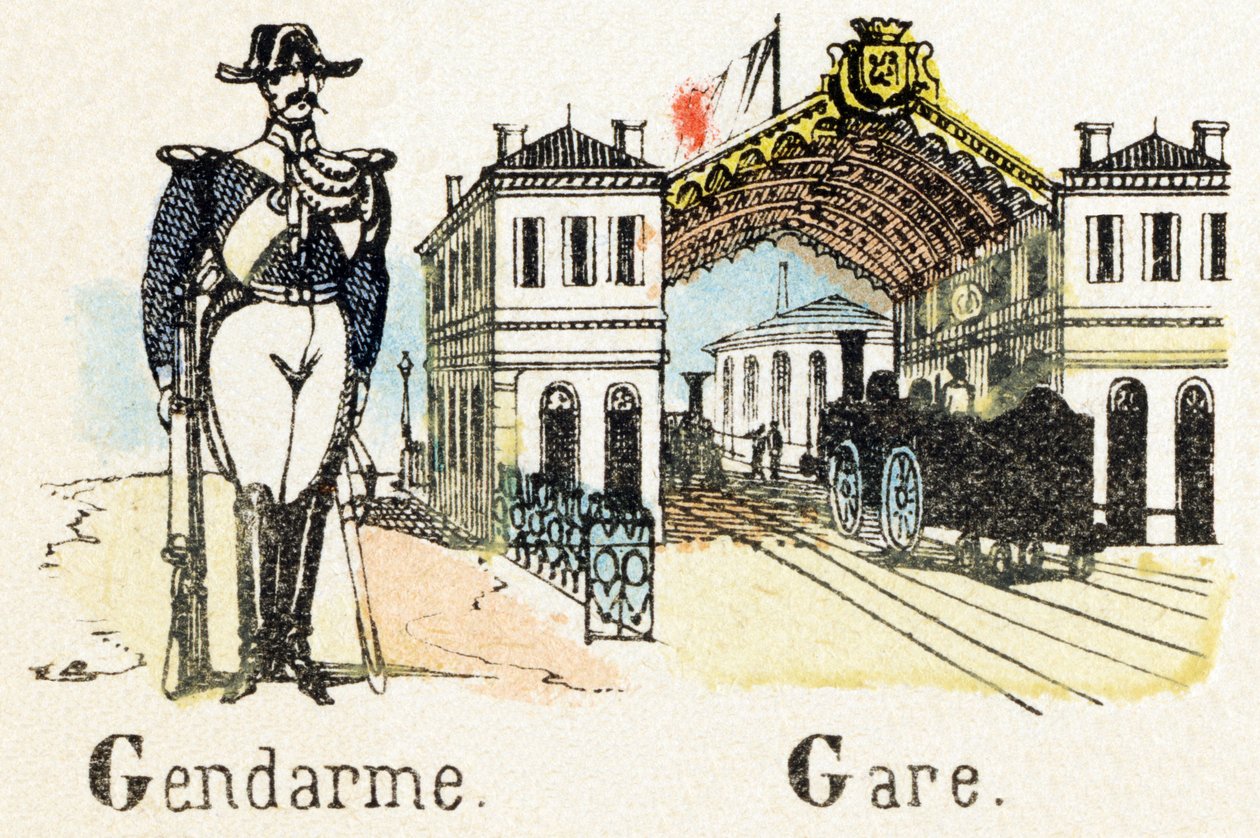 G - Gendarme Gare - Alphabet - gyerekszórakozás - Kép epinal, népszerű sorozat 1890 körül (illusztráció) alkotó: Unbekannt