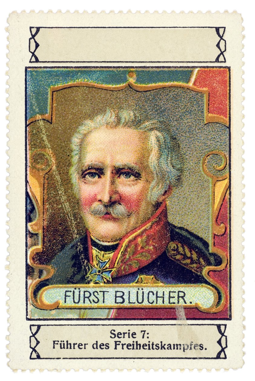 Német bélyeg Gebhard Leberecht von Blucher (1742-1819) német parancsnok, a waterlooi csata képmásával. „Fuhrer des Freiheitskampfes” kromotográfiai sorozat, XX. század eleje alkotó: Unbekannter Künstler