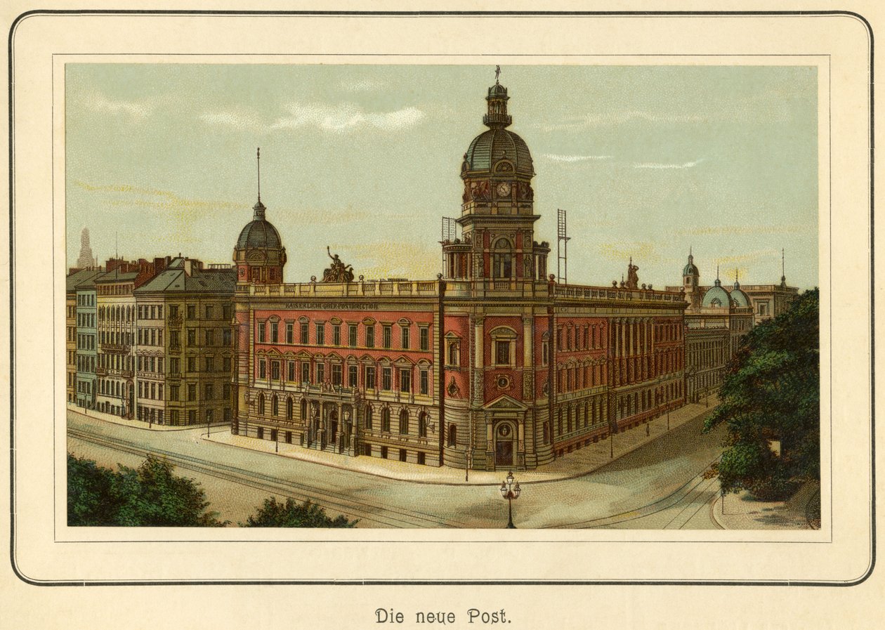 Németország, Hamburg, a posta új épülete, illusztráció a : "Ansichten-Album Hamburg" (Hamburgi nézetek) , kiadó: C. Schneider, Berlin NW, 1890 körül (litográfia). alkotó: Unbekannter Künstler