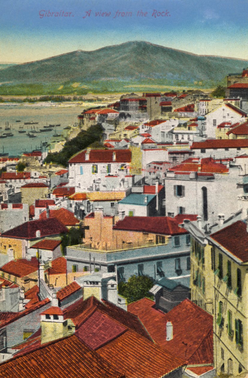Gibraltár - kilátás a városra és az öbölre a szikláról a 19. század vége - 20. század eleje (képeslap) alkotó: Unbekannter Künstler