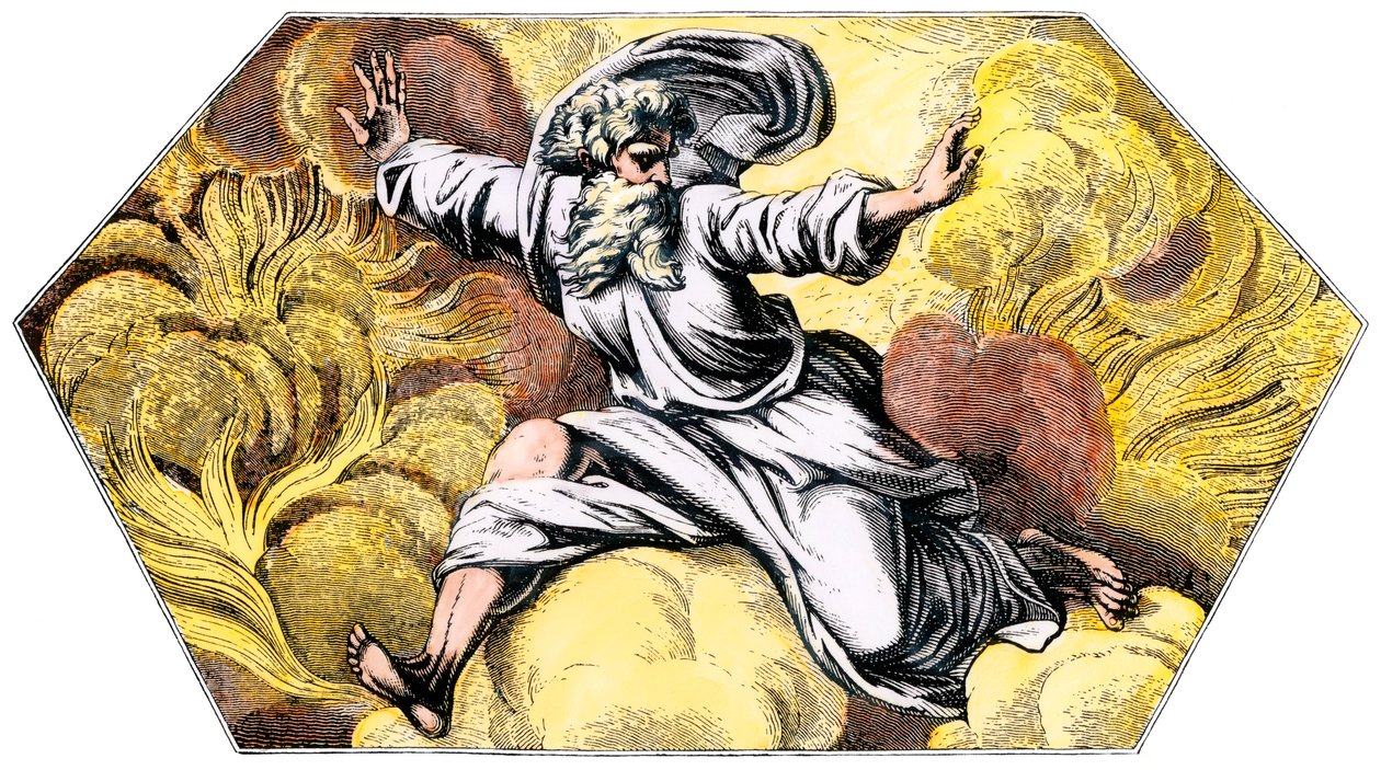 Isten teremtette az eget és a földet - Kolorizáló metszet 19. század, a Vatikán (Olaszország) loggiájáról (Logge), Raffaello Sanzio (Raffaello Sanzio) munkája. alkotó: Unbekannter Künstler
