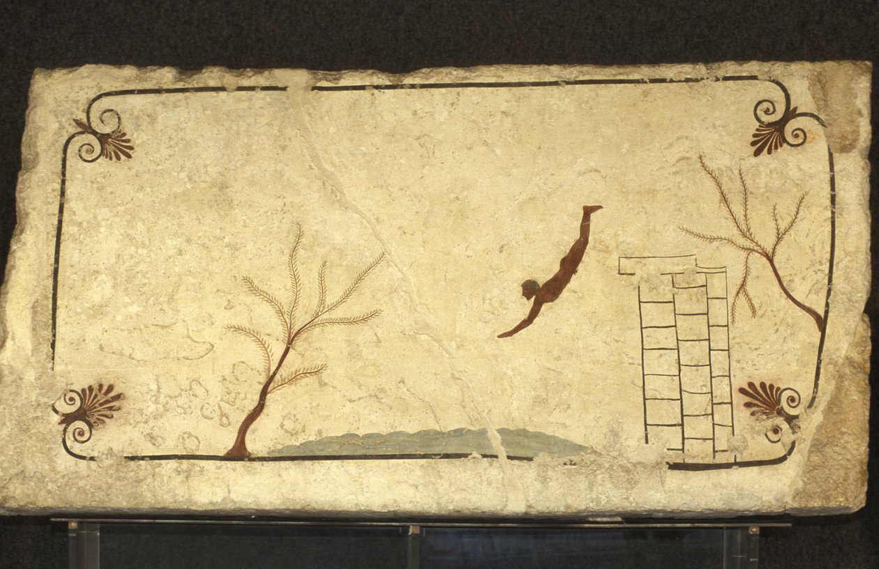 Görög művészet: Paestum, Campagnie régió, Olaszország. Tomba del Tuffatore, freskó, Paestum régészeti park, Campania, Olaszország alkotó: Unbekannter Künstler