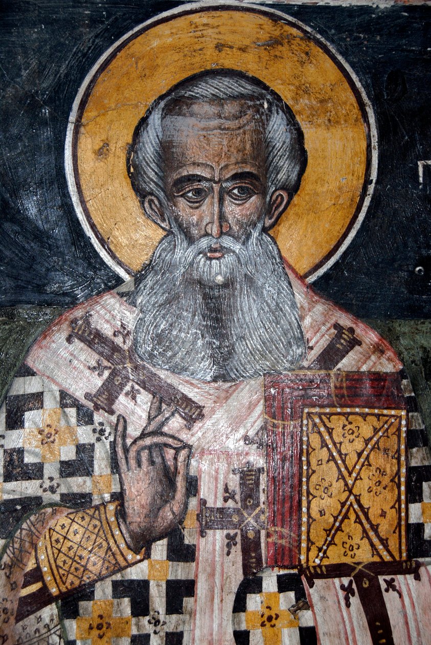 görög ortodox kereszténység; ókori bizánci freskók; Miklós püspök falfestménye; Agios Nikolaos templom Petrában; Leszbosok; Égei tenger; Görögország; Európa alkotó: Unbekannt