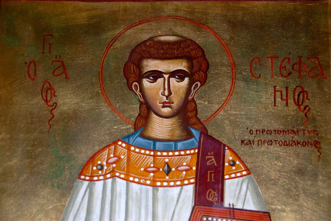 görög ortodox kereszténység; Szent Stefanosz ikonja az Agios Stefanos templomban; Leszbosok; Égei tenger; Görögország; Európa alkotó: Unbekannt