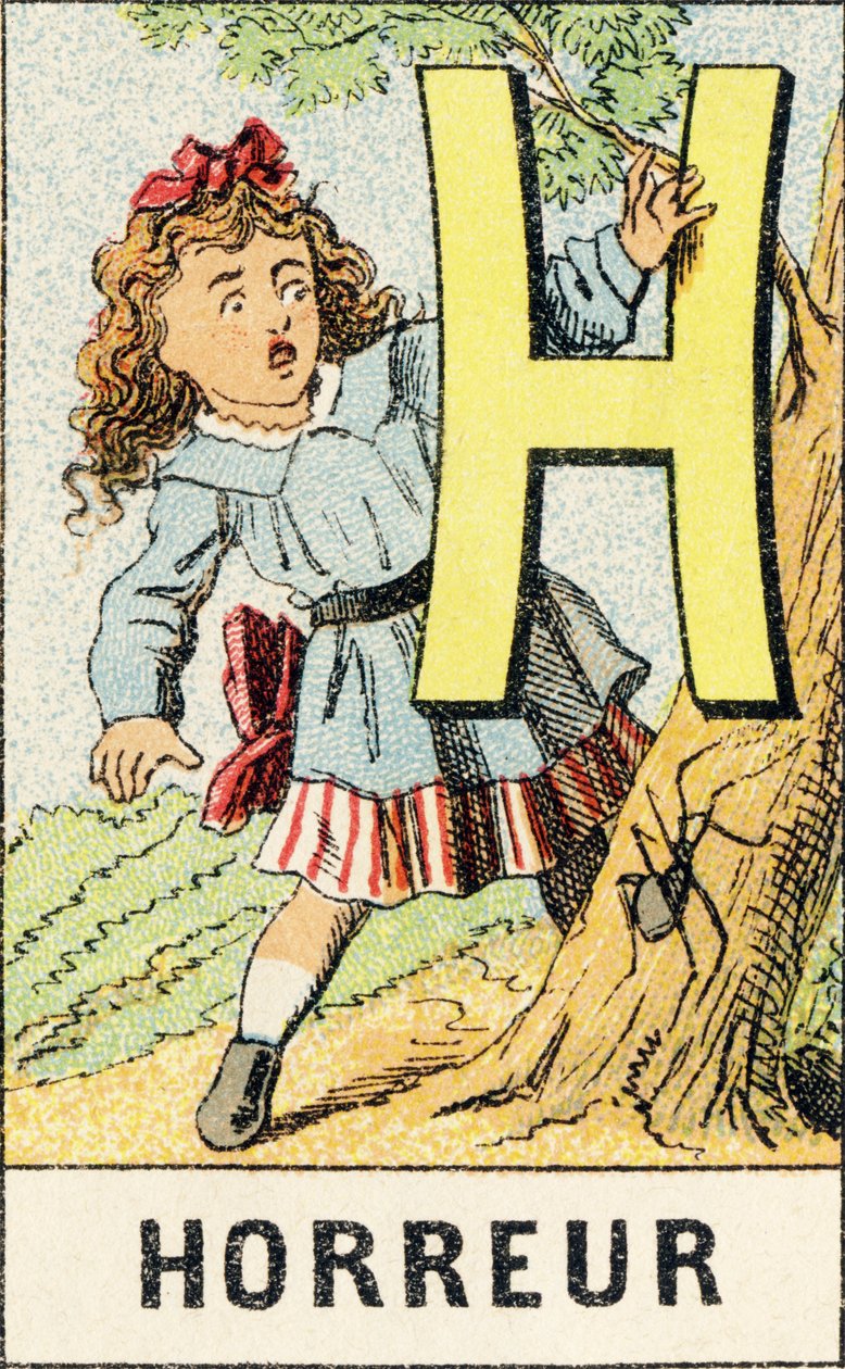 H: Horror - Az ABCD-ről vett metszet kislányokról. Pellerin & Cie, nyomda-kiadó, Epinal, 1890 körül. Serie A. Méretek: 19 x 13,5 cm. alkotó: Unbekannt