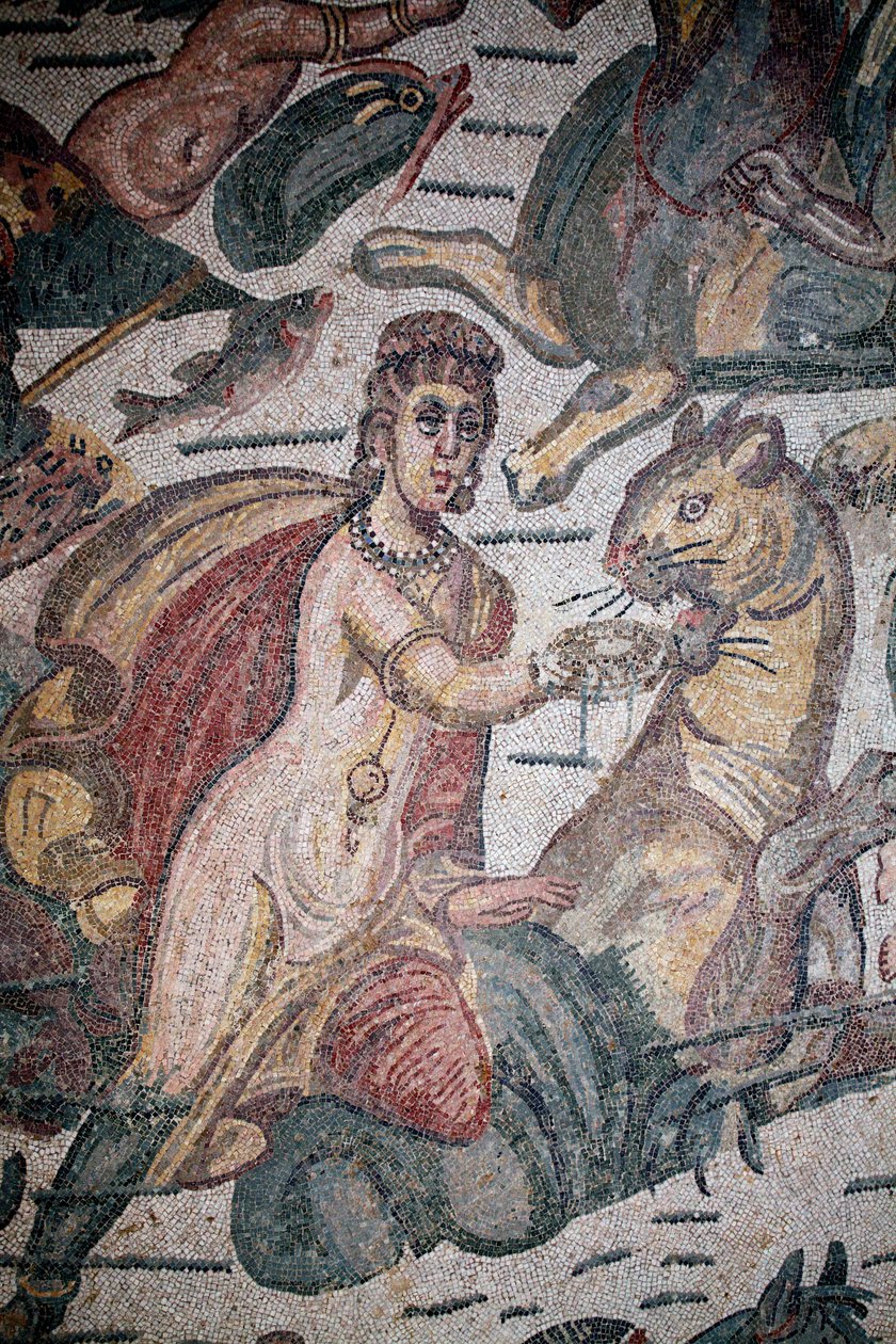 Arion csarnoka. Tengeri jelenet. Tengeri lények. Nereidek és tritonok. 3. - 4. század. Casale római villa, Szicília. UNESCO helyszín. alkotó: Unbekannt